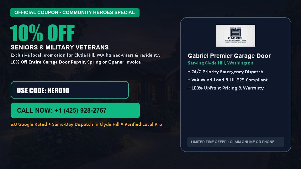 Gabriel Premier Garage Door 10% OFF Seniors & Military Veterans in Clyde Hill, WA